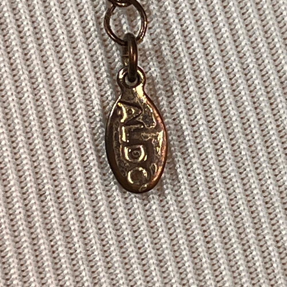Aldo Leaf Pendant Necklace Antique Gold Tone Pave Rhinestone Long Necklace - Picture 8 of 9